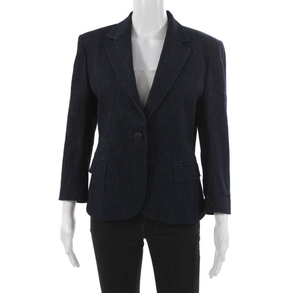 Sharis Womens Blue Basic Jacket Button Long Sleeve Cotton Size 44